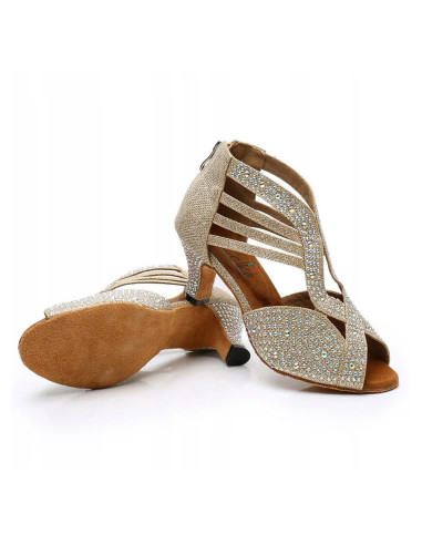 BUTY DO TAŃCA TANECZNE SZAMPAŃSKIE ZDOBIONE 6cm