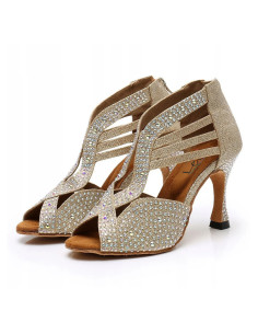 BUTY DO TAŃCA TANECZNE SZAMPAŃSKIE ZDOBIONE 9cm
