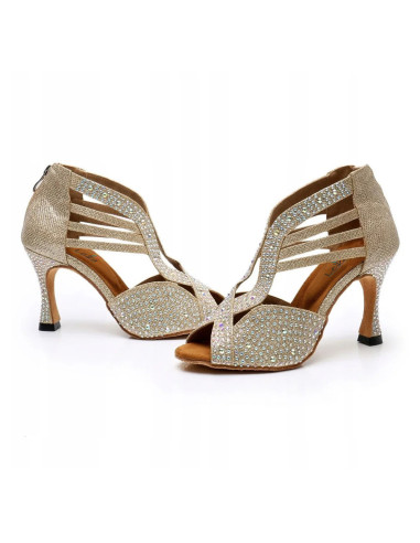 BUTY DO TAŃCA TANECZNE SZAMPAŃSKIE ZDOBIONE 9cm