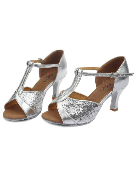 BUTY DO TAŃCA TANECZNE LATINO SALSA 7cm - SREBRNE
