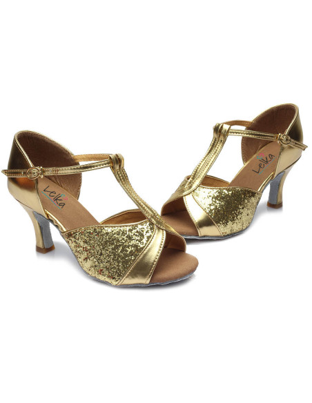 BUTY DO TAŃCA TANECZNE LATINO SALSA 7cm - ZŁOTE