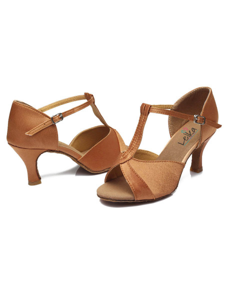 BUTY DO TAŃCA TANECZNE LATINO SALSA 7cm - BRĄZOWE