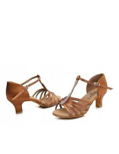 BUTY DO TAŃCA TANECZNE BRĄZOWE Z CYRKONIAMI 5cm
