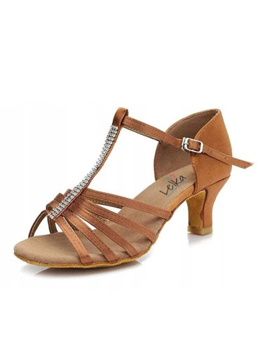 BUTY DO TAŃCA TANECZNE BRĄZOWE Z CYRKONIAMI 5cm