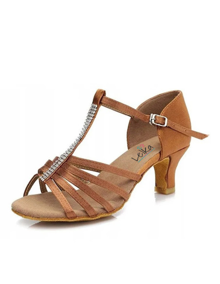 BUTY DO TAŃCA TANECZNE BRĄZOWE Z CYRKONIAMI 5cm