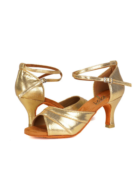 BUTY DO TAŃCA TANECZNE LATINO POŁYSKUJĄCE GOLD 7cm