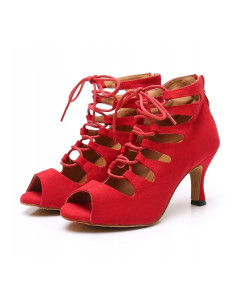BUTY DO TAŃCA TANECZNE SZNUROWANE CZERWONE 7,5cm