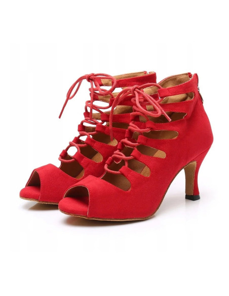 BUTY DO TAŃCA TANECZNE SZNUROWANE CZERWONE 7,5cm