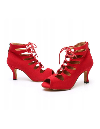 BUTY DO TAŃCA TANECZNE SZNUROWANE CZERWONE 7,5cm