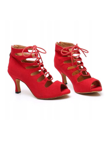 BUTY DO TAŃCA TANECZNE SZNUROWANE CZERWONE 7,5cm