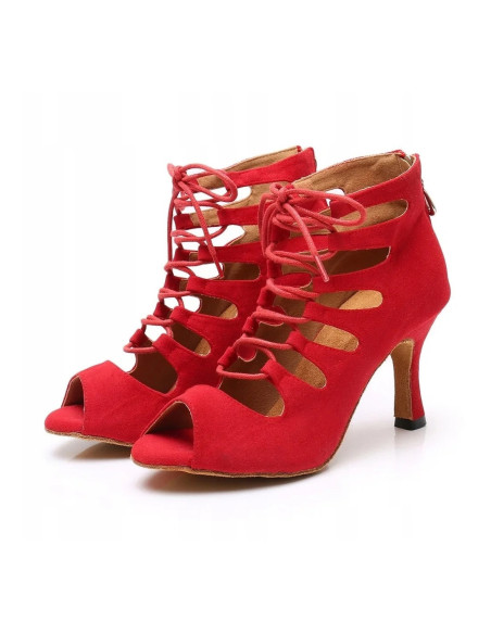 BUTY DO TAŃCA TANECZNE SZNUROWANE CZERWONE 8,5cm