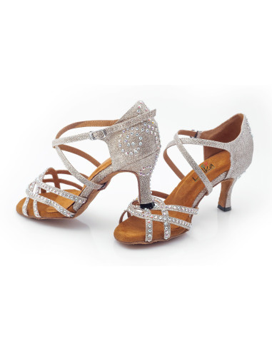 BUTY DO TAŃCA TANECZNE CEKINY SZAMPAŃSKIE 7,5cm