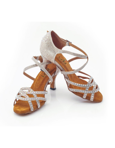 BUTY DO TAŃCA TANECZNE CEKINY SZAMPAŃSKIE 7,5cm