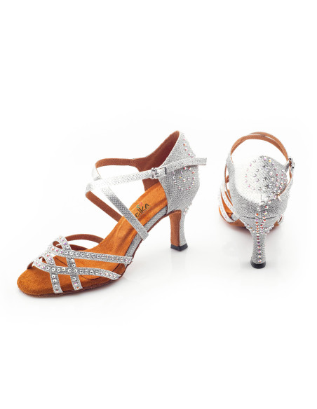 BUTY DO TAŃCA TANECZNE Z CEKINAMI SREBRNE 7,5cm