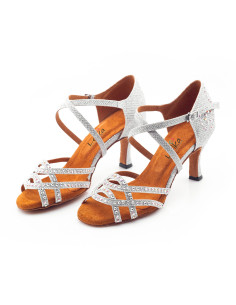 BUTY DO TAŃCA TANECZNE Z CEKINAMI SREBRNE 7,5cm