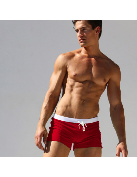 KĄPIELÓWKI MĘSKIE SZORTY BOKSERKI WYGODNE MODNE Z SIATECZKĄ CZERWONE
