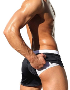 KĄPIELÓWKI MĘSKIE SZORTY BOKSERKI WYGODNE MODNE Z SIATECZKĄ CZARNE 2