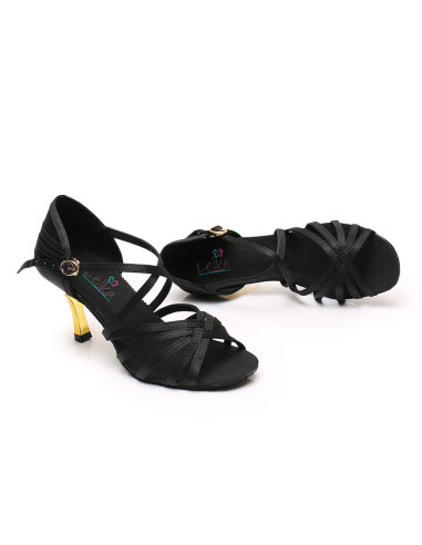 BUTY DO TAŃCA TANECZNE CZARNE - ZŁOTY OBCAS 7,5cm