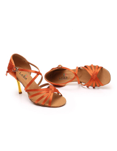 BUTY DO TAŃCA TANECZNE BRĄZOWE - ZŁOTY OBCAS 8,5cm