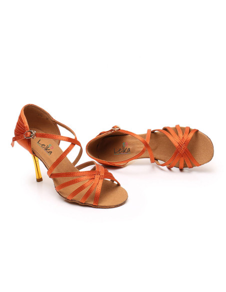 BUTY DO TAŃCA TANECZNE BRĄZOWE - ZŁOTY OBCAS 8,5cm