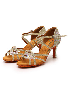 BUTY DO TAŃCA TANECZNE Z CYRKONIAMI ZŁOTE 7,5cm