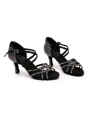 BUTY DO TAŃCA TANECZNE Z CYRKONIAMI CZARNE 7,5cm