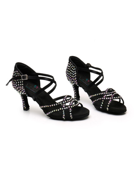 BUTY DO TAŃCA TANECZNE Z CYRKONIAMI CZARNE 7,5cm