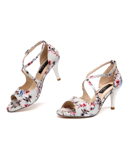 SKÓRZANE BUTY DO TAŃCA TANGO STYLOWE FLOWER 7,5cm rozmiar 35