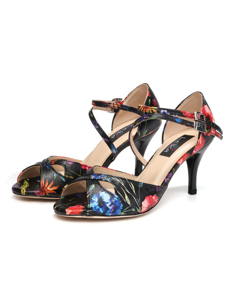 SKÓRZANE BUTY DO TAŃCA TANGO STYLOWE FLOWER 7,5cm rozmiar