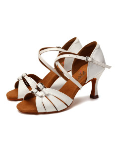 BUTY DO TAŃCA TANECZNE REGULOWANE KLAMRY ZAPINANE BIAŁE 7,5cm