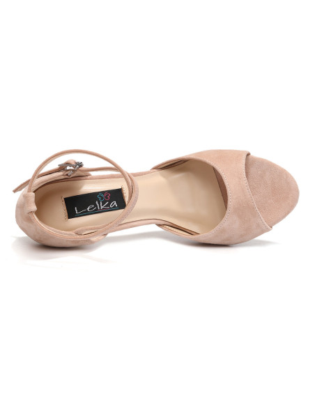 SKÓRZANE BUTY DO TAŃCA TANGO STYLOWE NUDE ZAMSZ 7,5cm rozmiar
