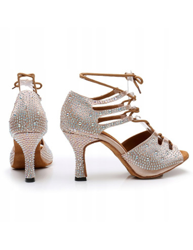 BUTY DO TAŃCA TANECZNE Z CYRKONIAMI WIĄZANE 8,5cm