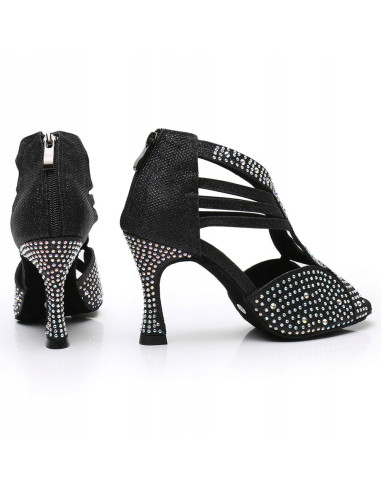 BUTY DO TAŃCA TANECZNE LATINO CZARNE ZDOBIONE 9cm
