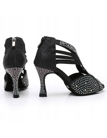 BUTY DO TAŃCA TANECZNE LATINO CZARNE ZDOBIONE 9cm