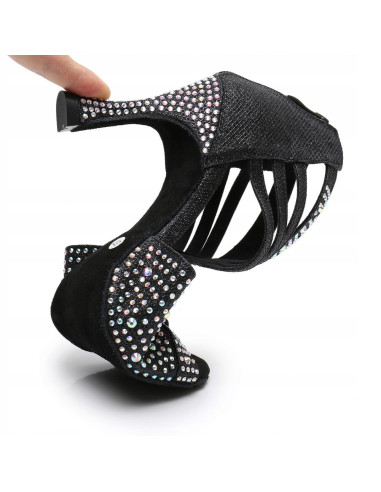 BUTY DO TAŃCA TANECZNE LATINO CZARNE ZDOBIONE 9cm