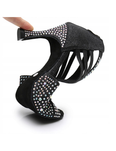 BUTY DO TAŃCA TANECZNE LATINO CZARNE ZDOBIONE 9cm