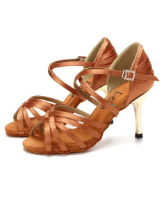 BUTY DO TAŃCA TANECZNE BRĄZOWE - ZŁOTY OBCAS 8,5cm