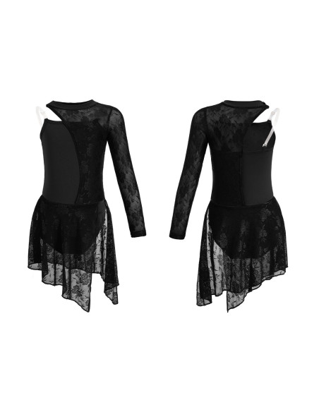 BODY BALETOWE CZARNE ZE SPÓDNICZKĄ KORONKOWE STRÓJ DO TAŃCA BALETU R.170