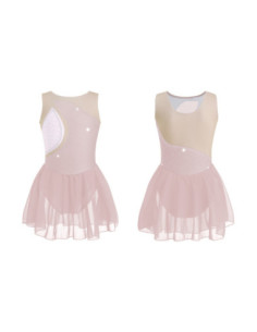 BODY BALETOWE WYSTĘPOWE ZE SPÓDNICZKĄ TIULOWĄ STRÓJ DO TAŃCA BEŻOWE ROZ