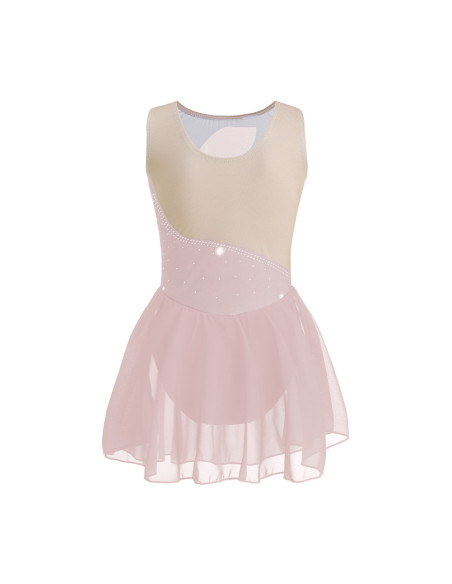 BODY BALETOWE WYSTĘPOWE ZE SPÓDNICZKĄ TIULOWĄ STRÓJ DO TAŃCA BEŻOWE ROZ