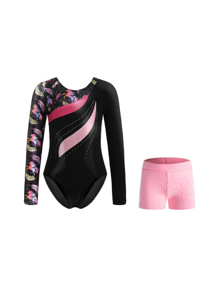 BODY GIMNASTYCZNE BALETOWE Z CYRKONIAMI W JEDNOROŻCE + SPODENKI ROZ