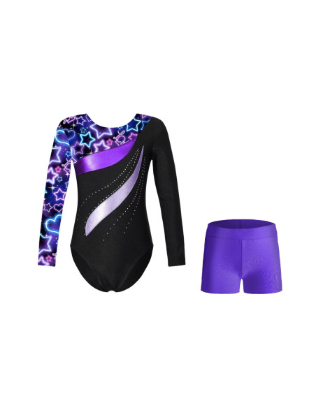 BODY GIMNASTYCZNE BALETOWE Z CYRKONIAMI W GWIAZDKI + SPODENKI ROZ