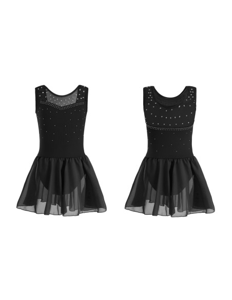 BODY BALETOWE TANECZNE Z TIULOWĄ SPÓDNICZKĄ I CEKINAMI CZARNE ROZMIAR