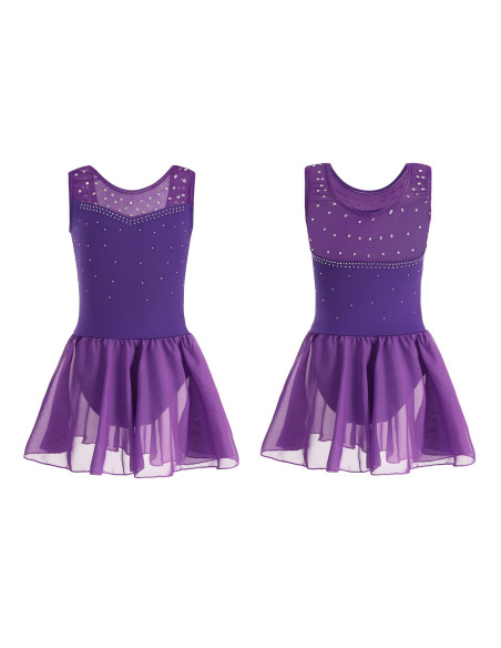 BODY BALETOWE FIOLETOWE Z TIULOWĄ SPÓDNICZKĄ I CEKINAMI ROZMIAR