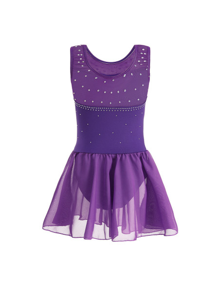 BODY BALETOWE FIOLETOWE Z TIULOWĄ SPÓDNICZKĄ I CEKINAMI ROZMIAR