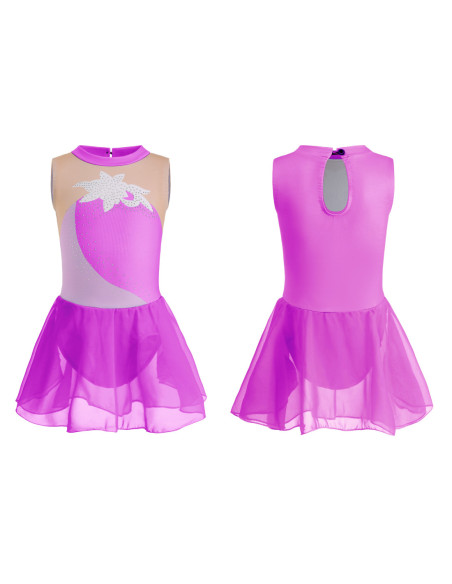 BODY BALETOWE STRÓJ DO BALETU ZE SPÓDNICZKĄ TIULOWĄ FIOLETOWE CYRKONIE