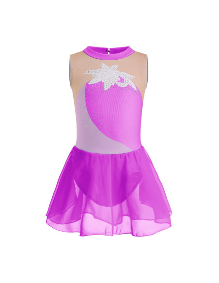 BODY BALETOWE STRÓJ DO BALETU ZE SPÓDNICZKĄ TIULOWĄ FIOLETOWE CYRKONIE