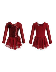 BODY BALETOWE DLA DZIEWCZYNKI Z TIULOWĄ SPÓDNICZKĄ CZERWONE CEKINY ROZ