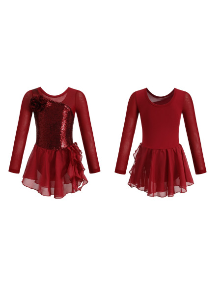 BODY BALETOWE DLA DZIEWCZYNKI Z TIULOWĄ SPÓDNICZKĄ CZERWONE CEKINY ROZ