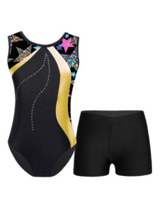 BODY GIMNASTYCZNE BALETOWE ŻÓŁTE W GWIAZDKI + SPODENKI ROZMIAR